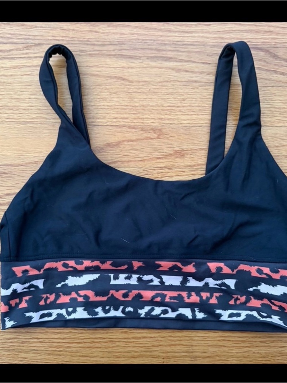 Beach Riot Black Sports Bralette with Red and White Leopard Stripes
